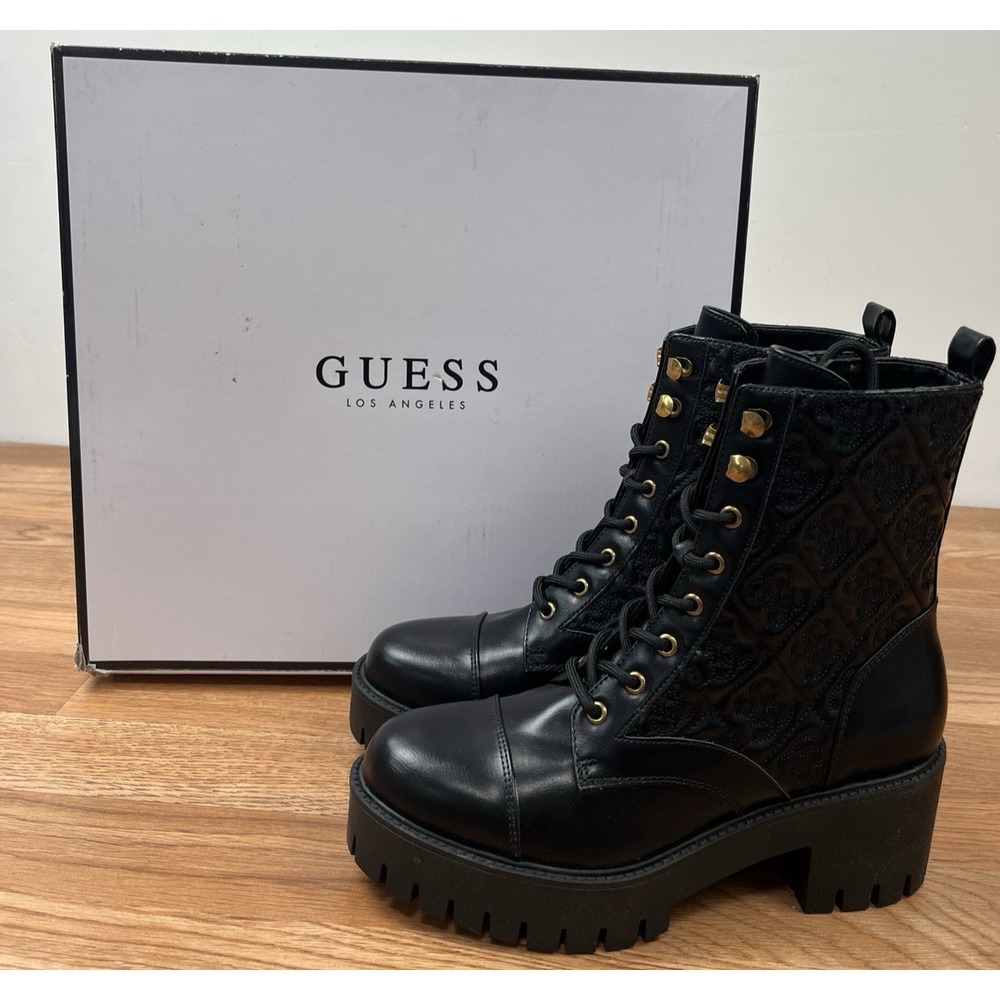 Guess Waite Combat Boots Lace-up with Zipper Lug Black Women's Size 7 NEW